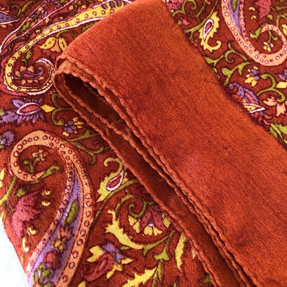 Handloom Pure Silk Scarf India Vibrant Rich Burnt Orange Terracotta  43”x43” - Picture 13 of 16